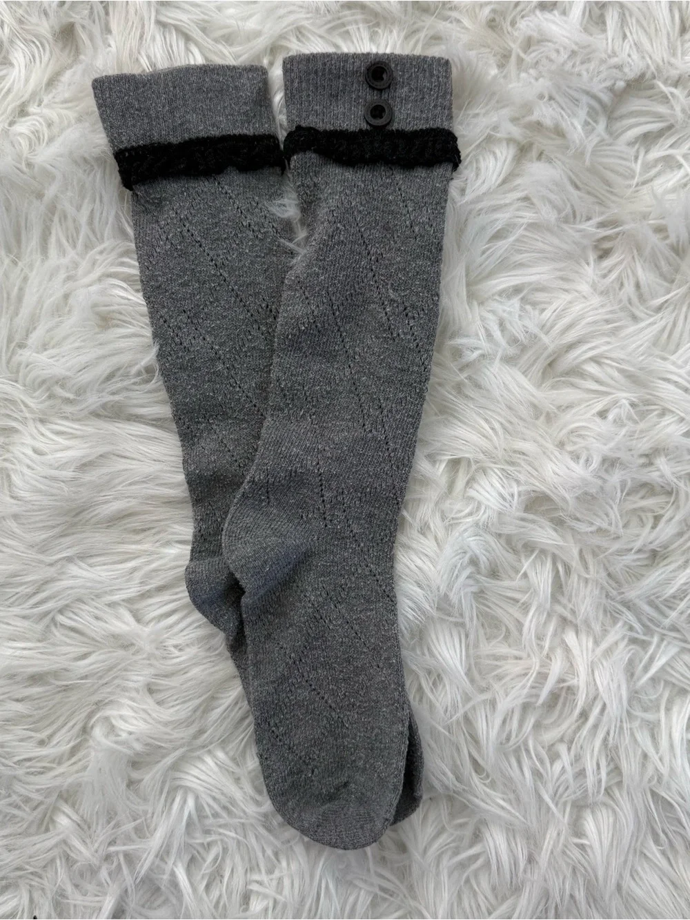 Toddler Gray Knee-High Boot Socks with Button Detail and Ruffle